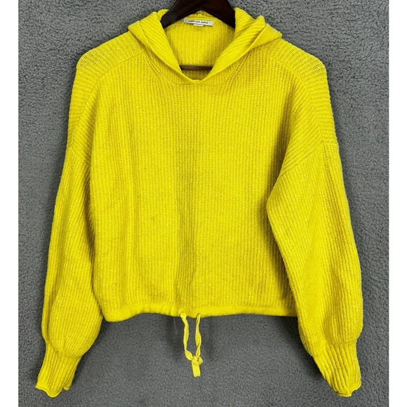 American Eagle Sweater Womens Medium Yellow Hoodie Pullover Tie Waist Oversized - Picture 1 of 6